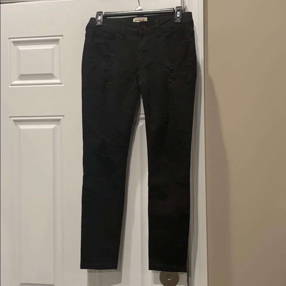 mono b ripped black stretch jeans